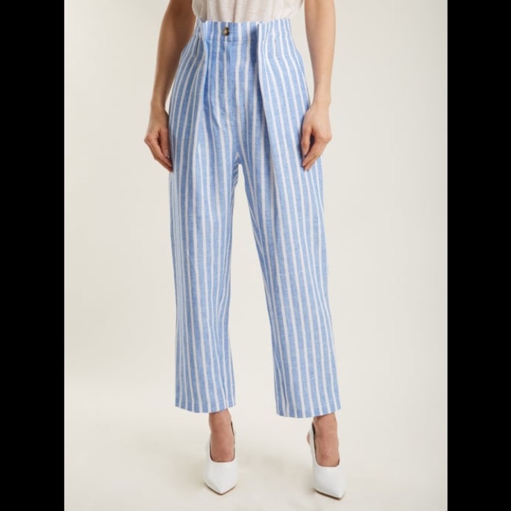NWT Anna October striped pintucked linen trousers